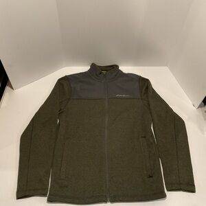 Eddie Bauer Sweater Fleece Jacket Men’s Small Olive Green Full Zip Outdoor
